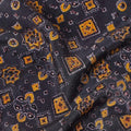 Blue Geometric Pure Silk Crepe Fabric 110cm - 1087276