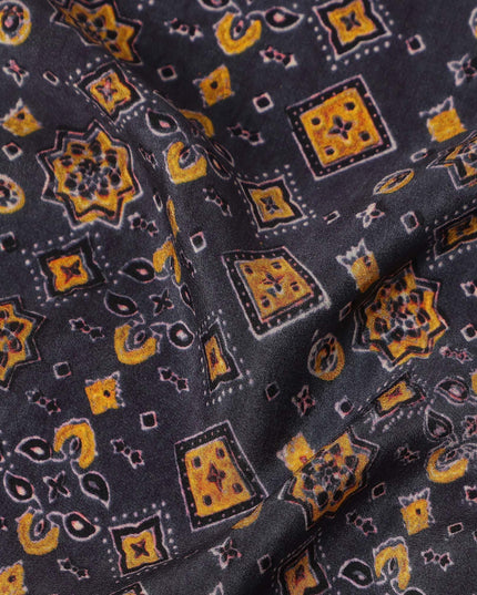 Blue Geometric Pure Silk Crepe Fabric 110cm - 1087276