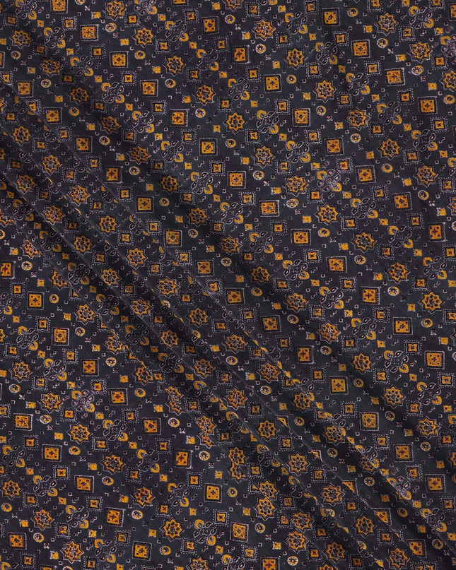 Blue Geometric Pure Silk Crepe Fabric 110cm - 1087276