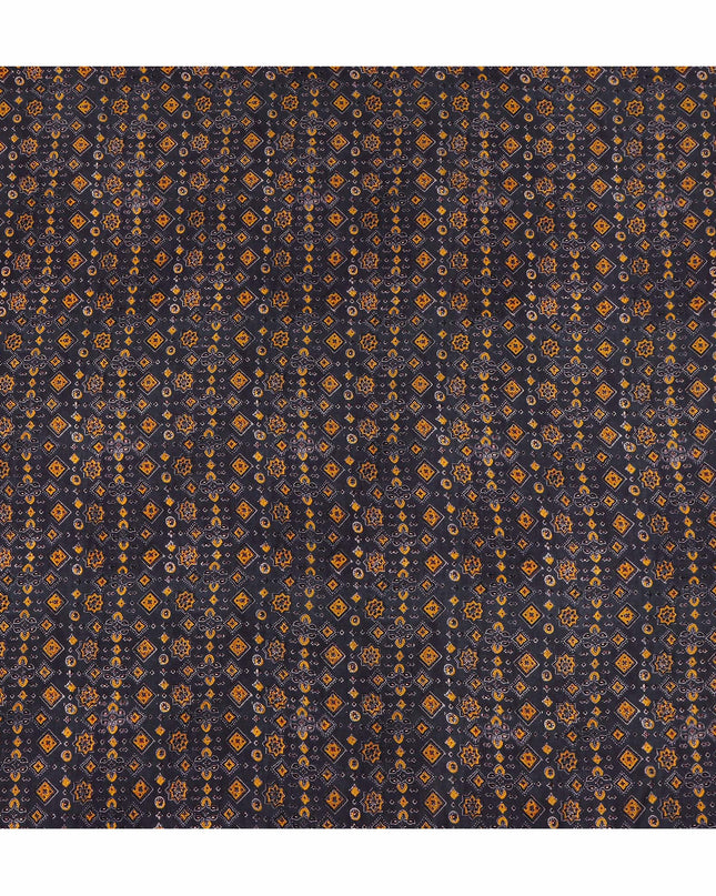 Blue Geometric Pure Silk Crepe Fabric 110cm - 1087276