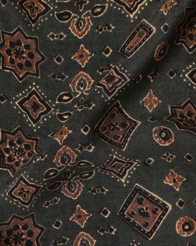 Brown Geometric Pure Silk Crepe Fabric 110cm - 1087306