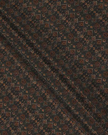 Brown Geometric Pure Silk Crepe Fabric 110cm - 1087306
