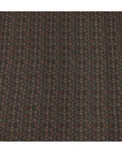 Brown Geometric Pure Silk Crepe Fabric 110cm - 1087306