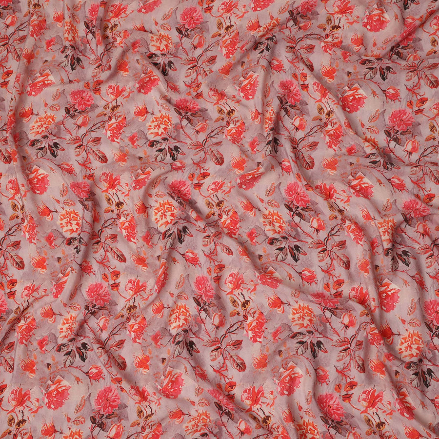 Pink Floral Pure Silk Crepe Fabric 110cm - 1087344