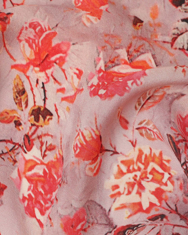 Pink Floral Pure Silk Crepe Fabric 110cm - 1087344