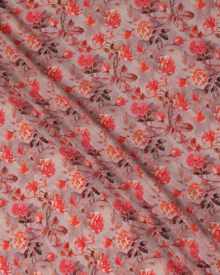 Pink Floral Pure Silk Crepe Fabric 110cm - 1087344