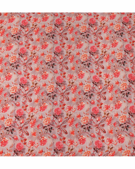 Pink Floral Pure Silk Crepe Fabric 110cm - 1087344