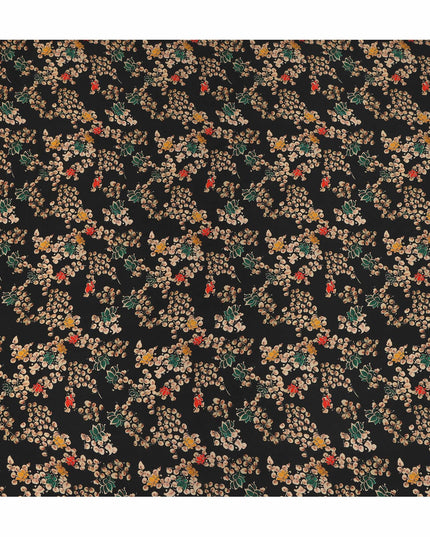 Black Floral Pure Silk Crepe Fabric 110cm - 1087375