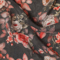 Brown Floral Pure Silk Crepe Fabric 110cm - 1087382