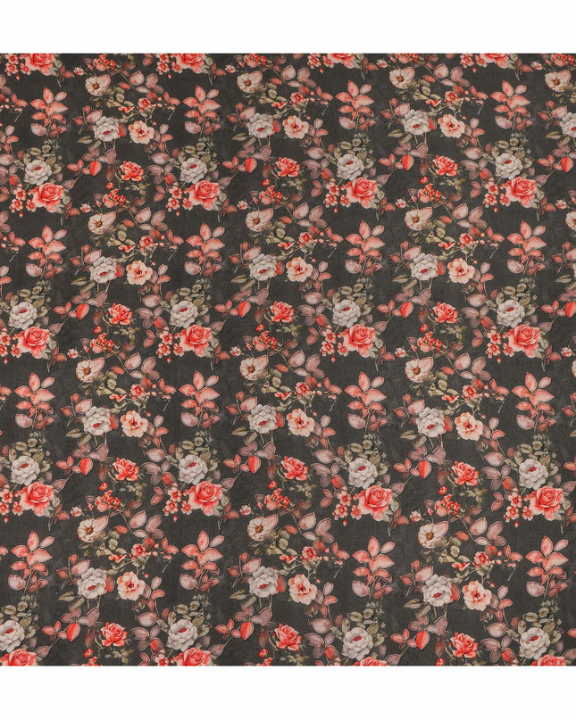 Brown Floral Pure Silk Crepe Fabric 110cm - 1087382