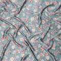 Dusty Grey Multicolor Floral Print Premium Pure Silk Satin Fabric, 110 cm Width, Delicate Botanical Design, Origin: South Korea-D26821