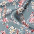 Dusty Grey Multicolor Floral Print Premium Pure Silk Satin Fabric, 110 cm Width, Delicate Botanical Design, Origin: South Korea-D26821