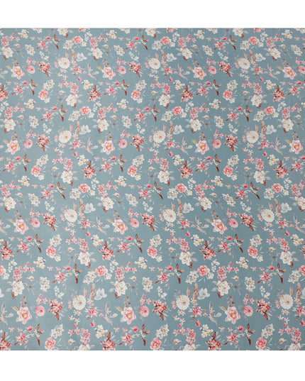 Dusty Grey Multicolor Floral Print Premium Pure Silk Satin Fabric, 110 cm Width, Delicate Botanical Design, Origin: South Korea-D26821