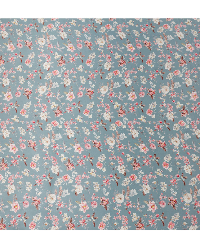 Dusty Grey Multicolor Floral Print Premium Pure Silk Satin Fabric, 110 cm Width, Delicate Botanical Design, Origin: South Korea-D26821