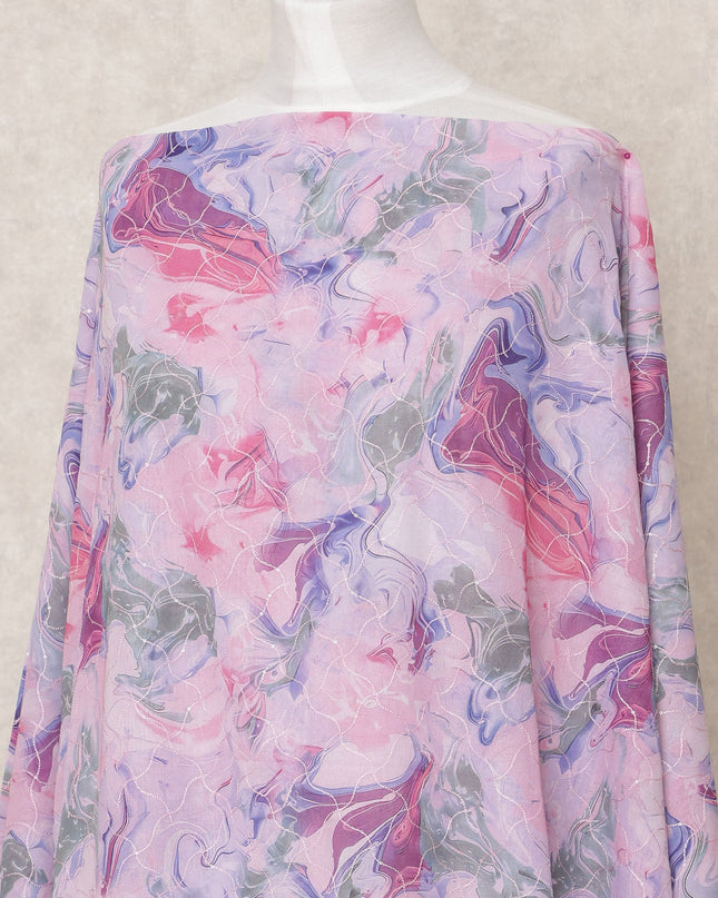 Lavender Pink Marble Print Somali Cotton Voile Dirac Fabric, 3.5 Mtrs, Width 140 Cms, Made in India-D24515
