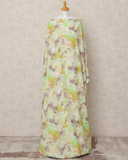 Lime Green Marble Print Somali Cotton Voile Dirac Fabric, 3.5 Mtrs, Width 140 Cms, Made in India-D24516