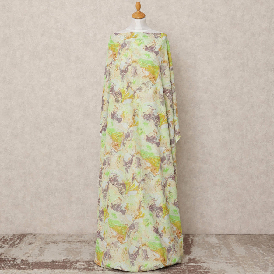 Lime Green Marble Print Somali Cotton Voile Dirac Fabric, 3.5 Mtrs, Width 140 Cms, Made in India-D24516