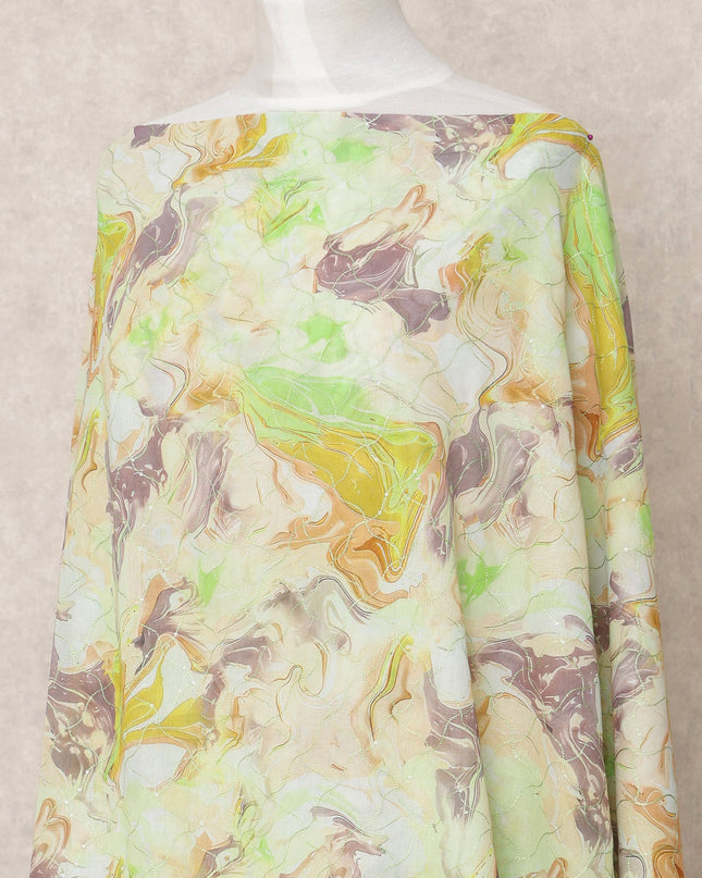 Lime Green Marble Print Somali Cotton Voile Dirac Fabric, 3.5 Mtrs, Width 140 Cms, Made in India-D24516