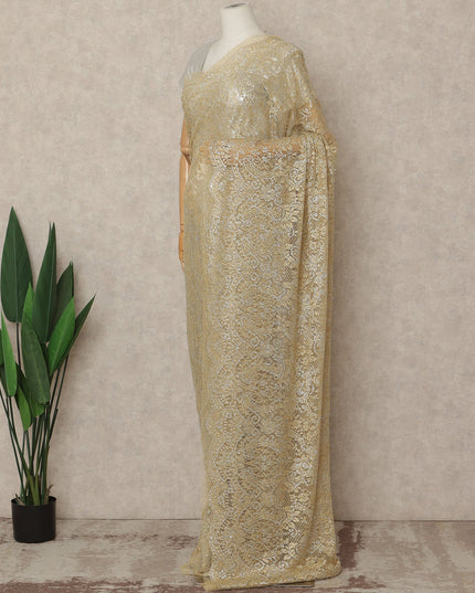 Golden Beige Premium French Metallic Chantilly Saree Lace With Stonework 5.5 Mtrs 110 Cms Width France-D27780