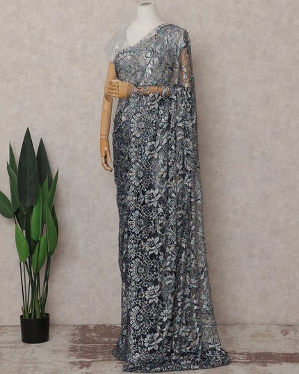 Silver French Chantilly Lace Saree | Regal