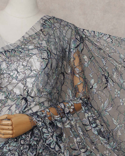 Silver French Chantilly Lace Saree | Regal