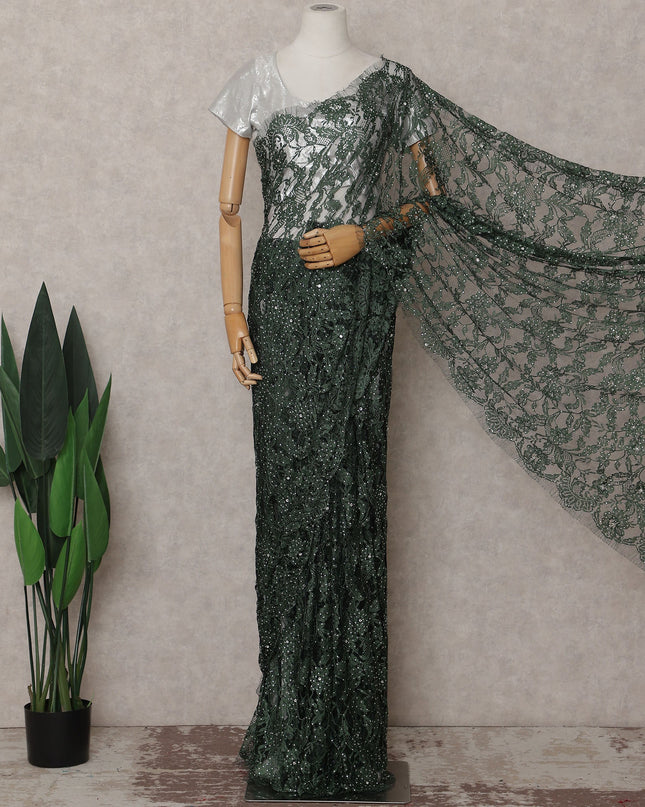 Green French Chantilly Lace Saree | Regal