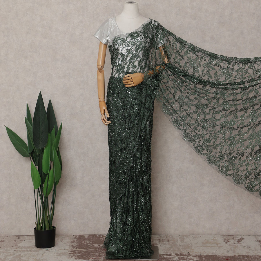 Green French Chantilly Lace Saree | Regal
