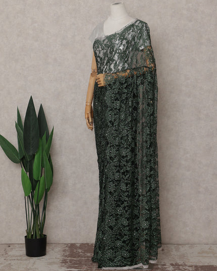 Green French Chantilly Lace Saree | Regal