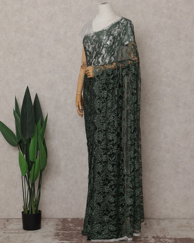 Green French Chantilly Lace Saree | Regal