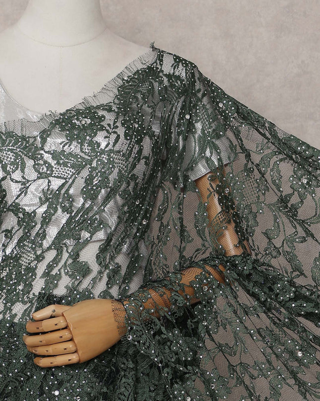 Green French Chantilly Lace Saree | Regal