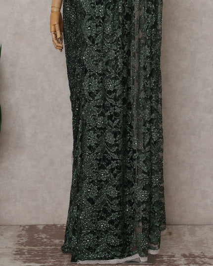 Green French Chantilly Lace Saree | Regal