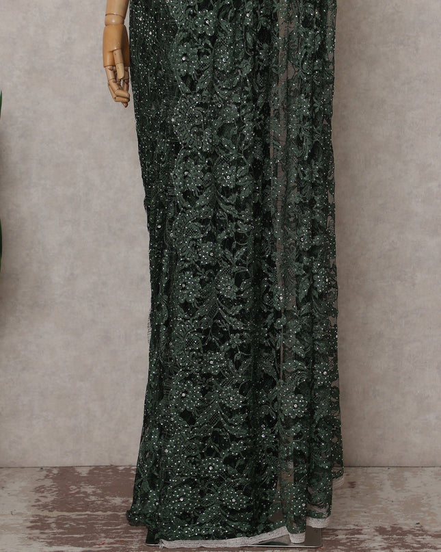 Green French Chantilly Lace Saree | Regal