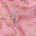 Pink Multicolor Floral Design Viscose Fabric with Metallic Detailing, 110 Cms Width, India-D24795