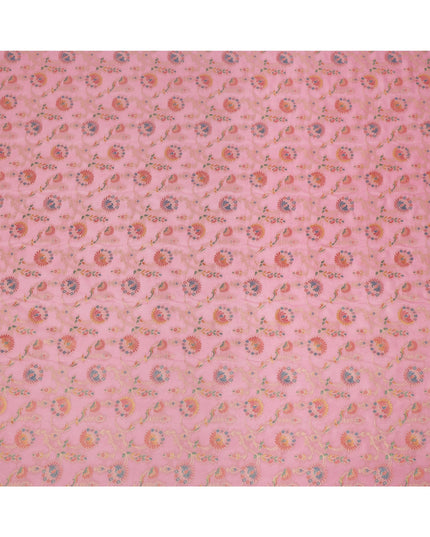 Pink Multicolor Floral Design Viscose Fabric with Metallic Detailing, 110 Cms Width, India-D24795