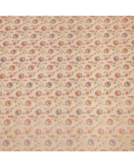 Beige Multicolor Floral Design Viscose Fabric with Metallic Detailing, 110 Cms Width, India-D24799