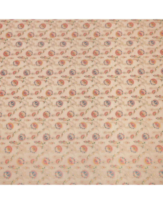 Beige Multicolor Floral Design Viscose Fabric with Metallic Detailing, 110 Cms Width, India-D24799