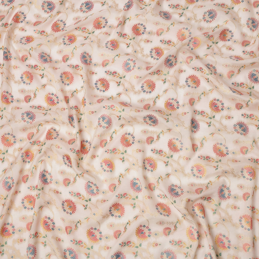 Beige Multicolor Floral Design Viscose Fabric with Metallic Detailing, 110 Cms Width, India-D24794