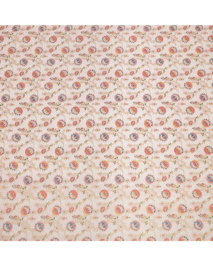 Beige Multicolor Floral Design Viscose Fabric with Metallic Detailing, 110 Cms Width, India-D24794