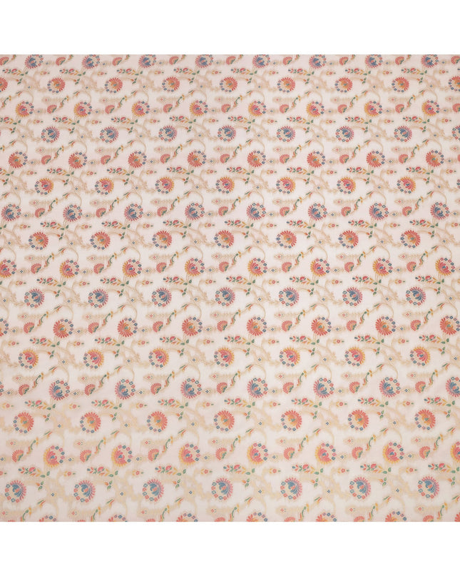 Beige Multicolor Floral Design Viscose Fabric with Metallic Detailing, 110 Cms Width, India-D24794