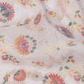 White Multicolor Floral Design Viscose Fabric with Metallic Detailing, 110 Cms Width, India-D24793
