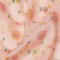Peach Multicolor Floral Design Viscose Fabric with Metallic Detailing, 110 Cms Width, India-D24800