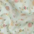 Mint Green Multicolor Floral Design Viscose Fabric with Metallic Detailing, 110 Cms Width, India-D24797