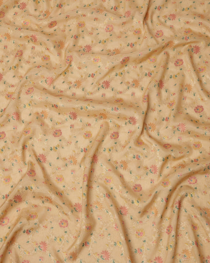 Mustard Yellow Multicolor Floral Design Viscose Fabric with Metallic Detailing, 110 Cms Width, India-D24796