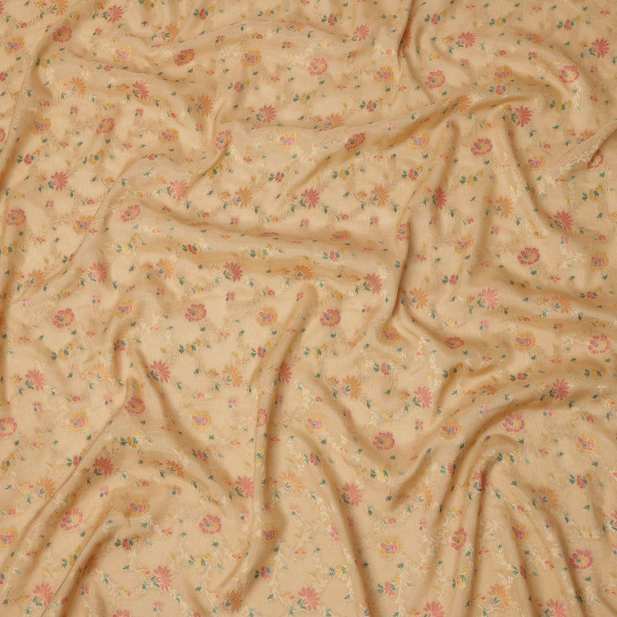 Mustard Yellow Multicolor Floral Design Viscose Fabric with Metallic Detailing, 110 Cms Width, India-D24796