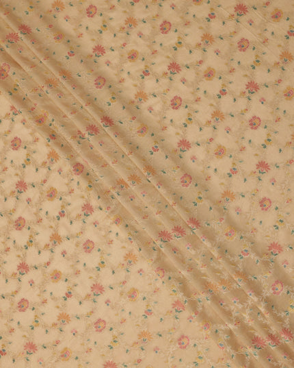 Mustard Yellow Multicolor Floral Design Viscose Fabric with Metallic Detailing, 110 Cms Width, India-D24796