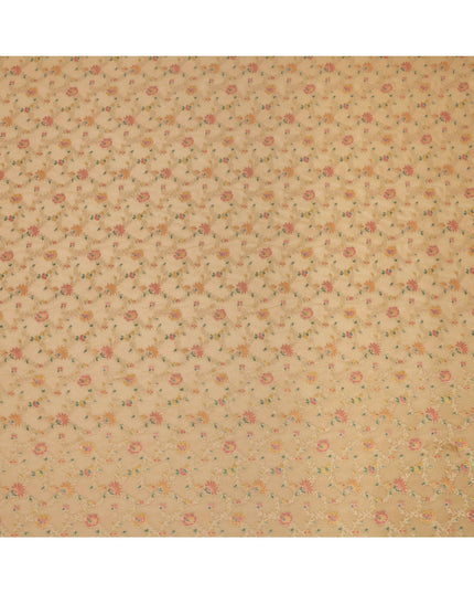 Mustard Yellow Multicolor Floral Design Viscose Fabric with Metallic Detailing, 110 Cms Width, India-D24796