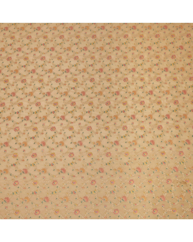 Mustard Yellow Multicolor Floral Design Viscose Fabric with Metallic Detailing, 110 Cms Width, India-D24796