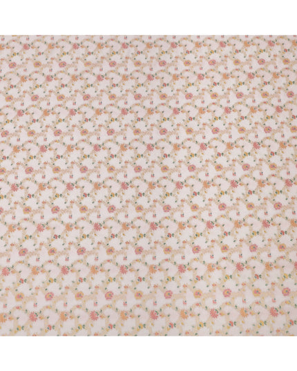 Light Pink Multicolor Floral Design Viscose Fabric with Metallic Detailing, 110 Cms Width, India-D24798