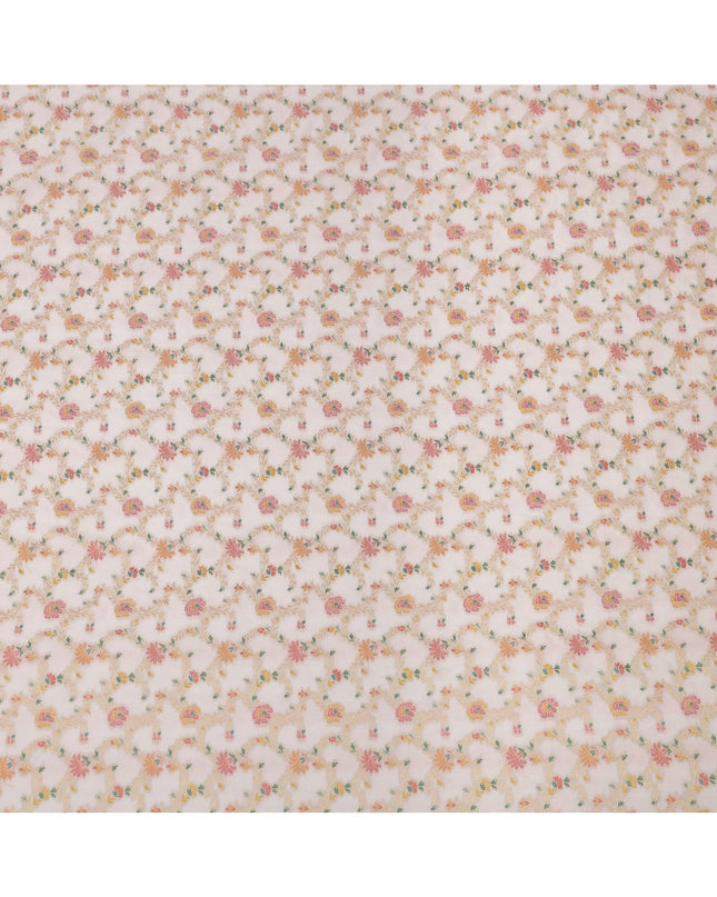 Light Pink Multicolor Floral Design Viscose Fabric with Metallic Detailing, 110 Cms Width, India-D24798