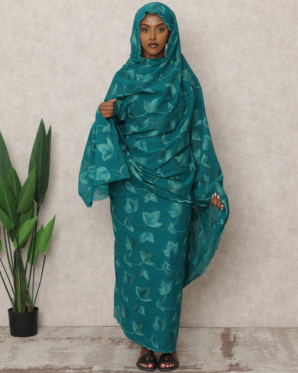 ثوب سوداني تقليدي باللون الأخضر المزرق، مصنوع من قماش الفوال القطني الخالص بطول 4.5 متر، وعرض 140 سم، صنع في الهند - D24482